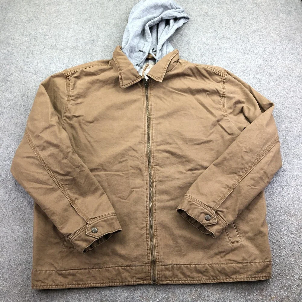 American Eagle Jacket Mens XL Brown Canvas Hooded Full Zip Lined Outdoor